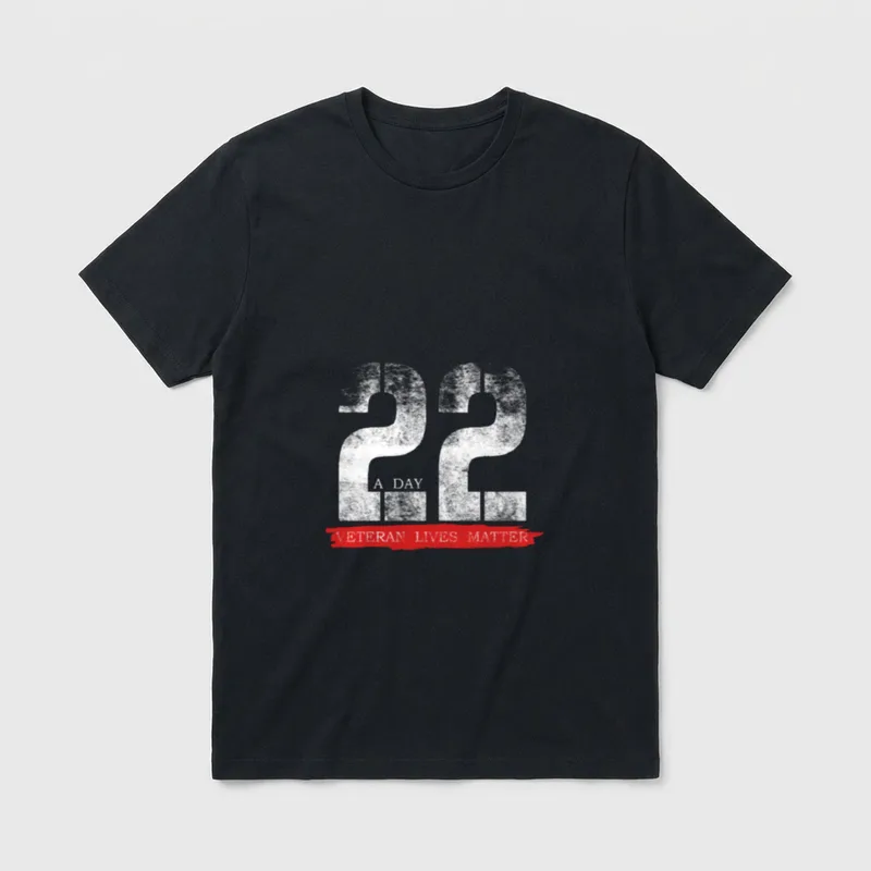 Military Suicide Awareness T-Shirt – 22 A DAY and VETERAN LIVES MATTER printed on shirt – Classic T-Shirt in Black