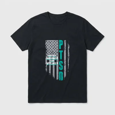 Invisible Wounds Veteran T-Shirt – Not All Wounds Are Visible with PTSD vertically – Classic T-Shirt in Black