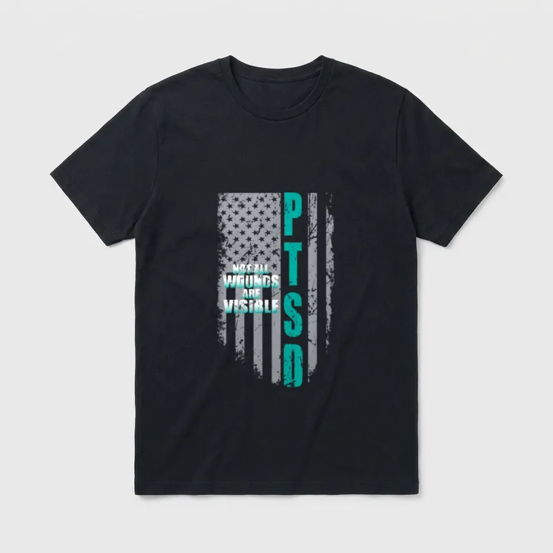 Invisible Wounds Veteran T-Shirt – Not All Wounds Are Visible with PTSD vertically – Classic T-Shirt in Black