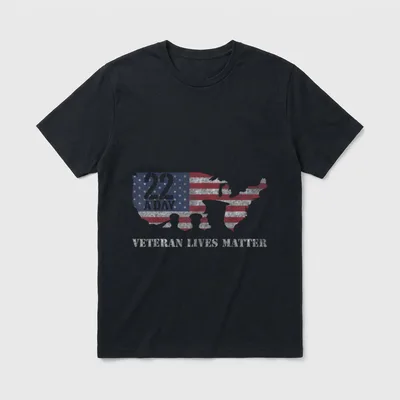 A Day Military Veteran T-Shirt – 22 A DAY and VETERAN LIVES MATTER text with US map in flag colors – Classic T-Shirt in Black