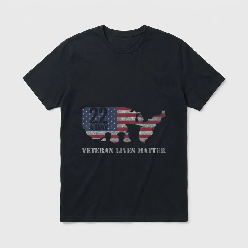 A Day Military Veteran T-Shirt – 22 A DAY and VETERAN LIVES MATTER text with US map in flag colors – Classic T-Shirt in Black