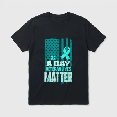 PTSD Awareness a Day T-Shirt – 22 A DAY VETERAN LIVES MATTER with awareness ribbon – Classic T-Shirt in Black