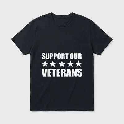 Military Veteran Support T-Shirt – SUPPORT OUR VETERANS with five stars – Classic T-Shirt in Black