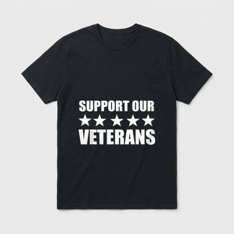 Military Veteran Support T-Shirt – SUPPORT OUR VETERANS with five stars – Classic T-Shirt in Black