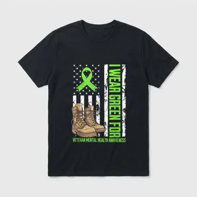 Green Ribbon Veteran Support T-Shirt – Classic T-Shirt in Black