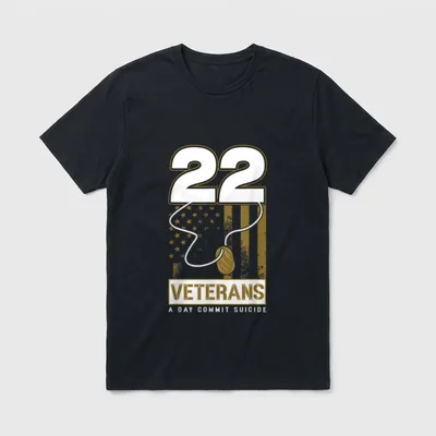 Dog Tag Veteran Suicide T-Shirt – 22 VETERANS A DAY COMMIT SUICIDE with dog tag and flag – Classic T-Shirt in Black