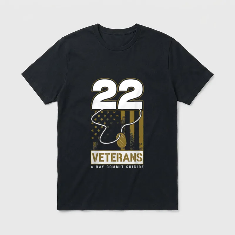 Dog Tag Veteran Suicide T-Shirt – 22 VETERANS A DAY COMMIT SUICIDE with dog tag and flag – Classic T-Shirt in Black