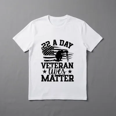 Veteran Lives Matter Support T-Shirt – 22 A DAY text over distressed flag and soldier silhouette – Classic T-Shirt in Black