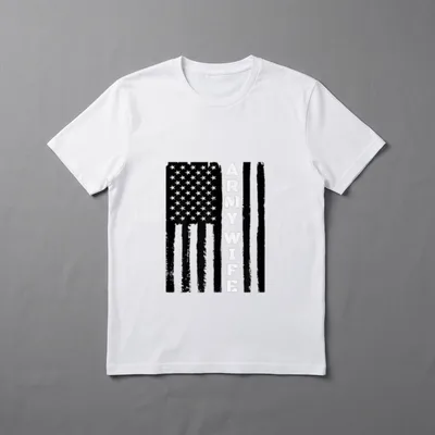 Proud Army Wife T-Shirt – "ARMY WIFE" in white letters next to distressed American flag – Classic T-Shirt in Black