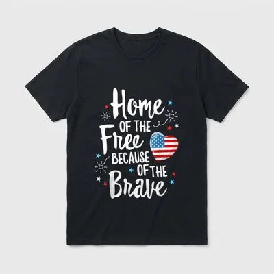 Veteran Wife Patriotic T-Shirt – Home Of The Free Because Of The Brave with flag heart and stars – Classic T-Shirt in Black