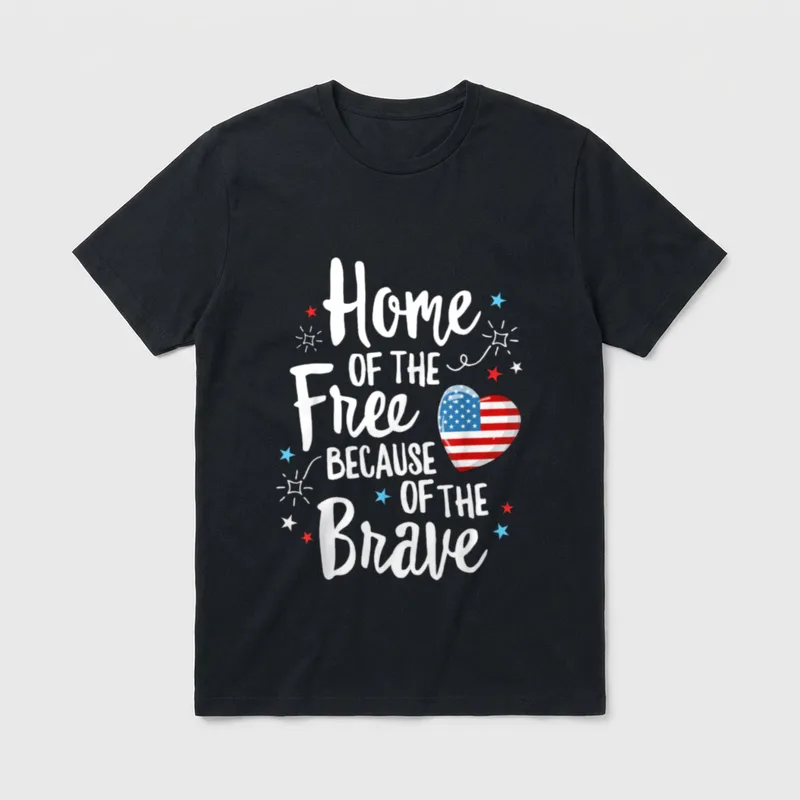 Veteran Wife Patriotic T-Shirt – Home Of The Free Because Of The Brave with flag heart and stars – Classic T-Shirt in Black