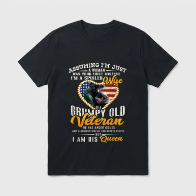 Spoiled Veteran's Wife T-Shirt – Text message about being a spoiled wife of a veteran – Classic T-Shirt in Black