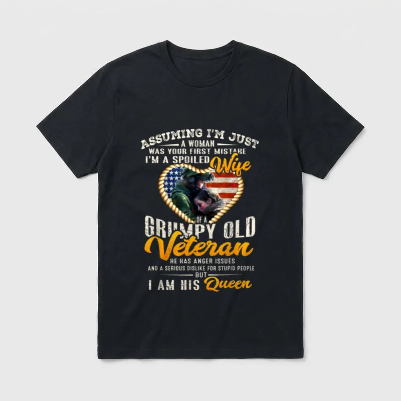 Spoiled Veteran's Wife T-Shirt – Text message about being a spoiled wife of a veteran – Classic T-Shirt in Black