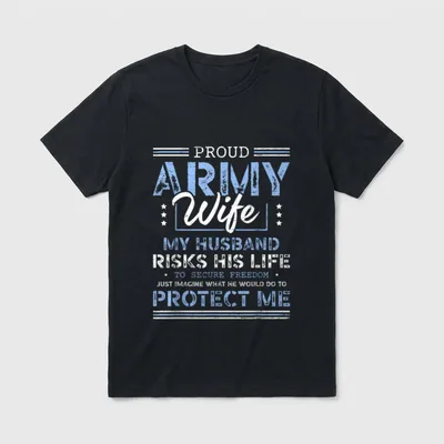 Army Spouse Securing Freedom T-Shirt – PROUD ARMY Wife MY HUSBAND RISKS HIS LIFE TO SECURE FREEDOM – Classic T-Shirt in Black