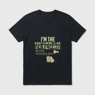 Woman Veteran Military T-Shirt – I'M THE VETERAN NOT THE VETERAN'S WIFE with military dog tags – Classic T-Shirt in Black