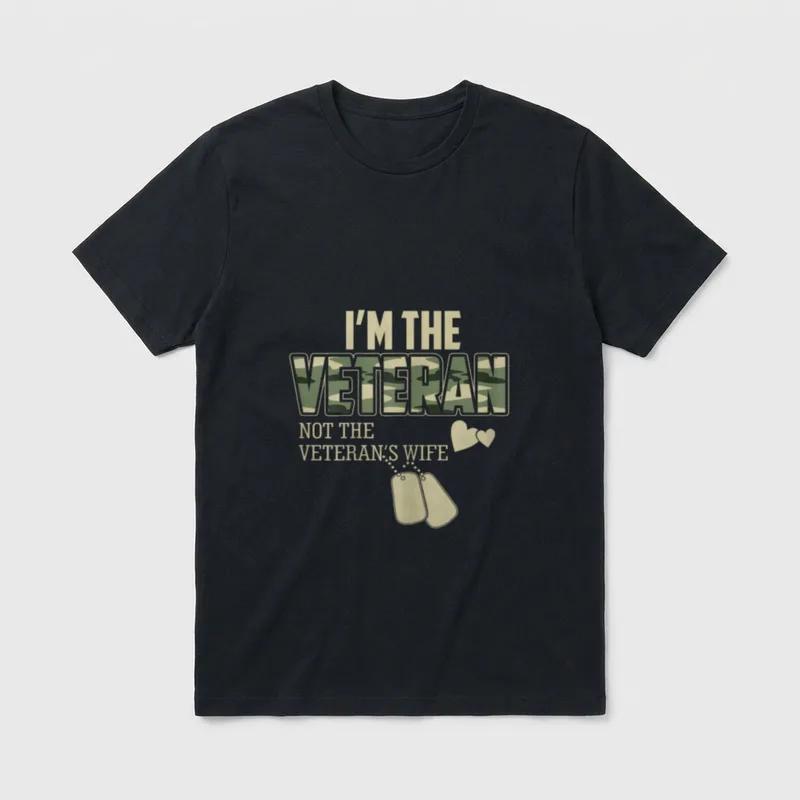 Woman Veteran Military T-Shirt – I'M THE VETERAN NOT THE VETERAN'S WIFE with military dog tags – Classic T-Shirt in Black