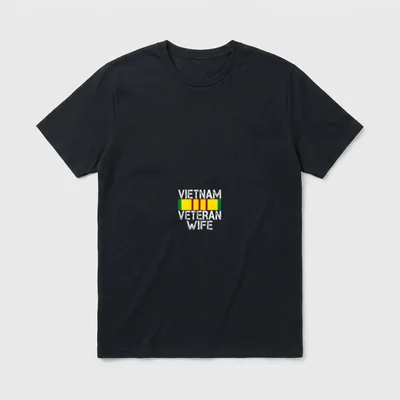 Proud Wife of a Vietnam T-Shirt – Vietnam Veteran Wife text with service ribbon stripe – Classic T-Shirt in Black
