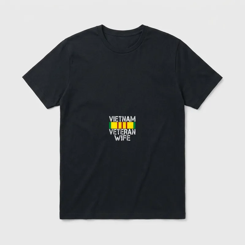 Proud Wife of a Vietnam T-Shirt – Vietnam Veteran Wife text with service ribbon stripe – Classic T-Shirt in Black