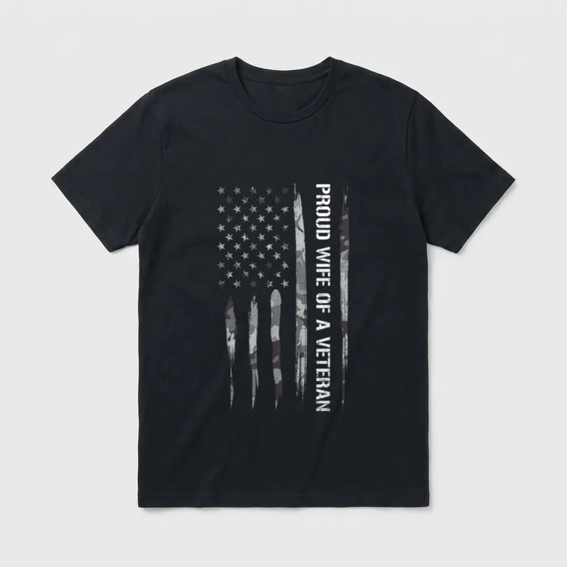 Veteran Wife American Flag T-Shirt – Classic T-Shirt in Black