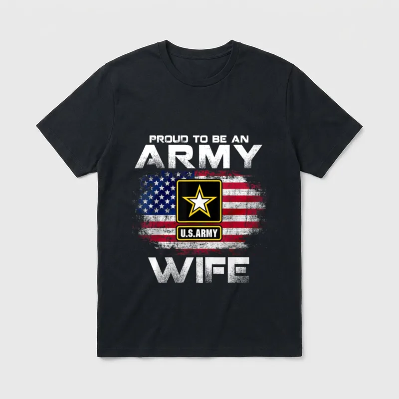 Army Wife Veteran T-Shirt – Proud to be an Army wife with American flag and Army star – Classic T-Shirt in Black