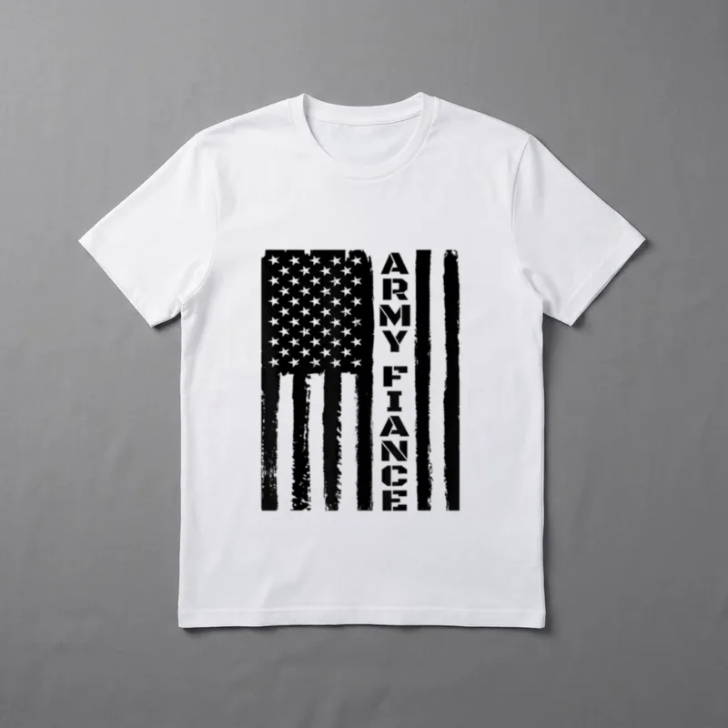 Army Fiancé Pride T-Shirt – Text reading Army Fiancé overlaid on distressed American flag – Classic T-Shirt in Black
