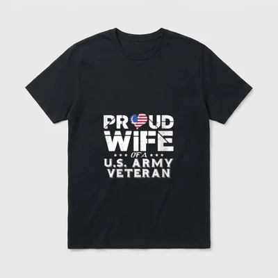 Military Spouse Fallen Hero T-Shirt – Proud Wife of a U.S. Army Veteran with flag heart – Classic T-Shirt in Black