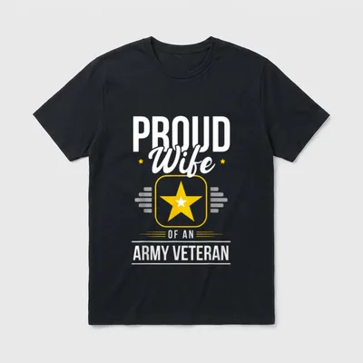 Wife Of Army Veteran T-Shirt – Proud wife OF AN ARMY VETERAN with gold star – Classic T-Shirt in Black