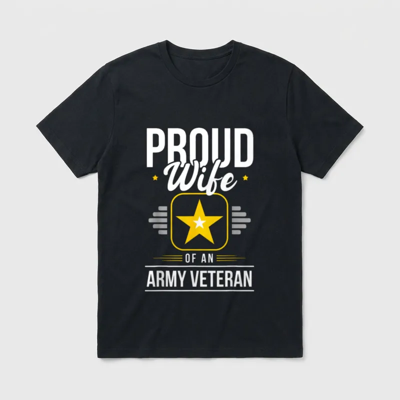Wife Of Army Veteran T-Shirt – Proud wife OF AN ARMY VETERAN with gold star – Classic T-Shirt in Black