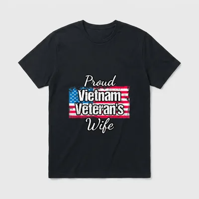Proud Vietnam Veteran's Wife T-Shirt – Proud Vietnam Veteran's Wife over American flag – Classic T-Shirt in Black