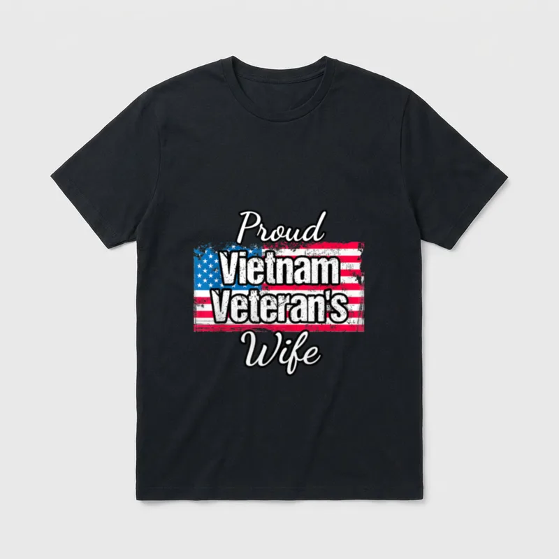 Proud Vietnam Veteran's Wife T-Shirt – Proud Vietnam Veteran's Wife over American flag – Classic T-Shirt in Black