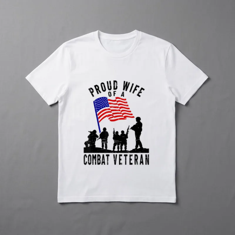 Combat Veteran Spouse T-Shirt – Proud Wife of a Combat Veteran with silhouettes and flag – Classic T-Shirt in Black