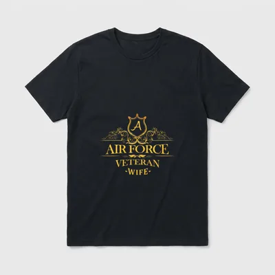 Air Force Wife American T-Shirt – Gold text reading Air Force Veteran Wife with decorative shield – Classic T-Shirt in Black