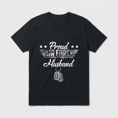 Proud Air Force Husband T-Shirt – Proud AIR FORCE Husband with military dog tags – Classic T-Shirt in Black