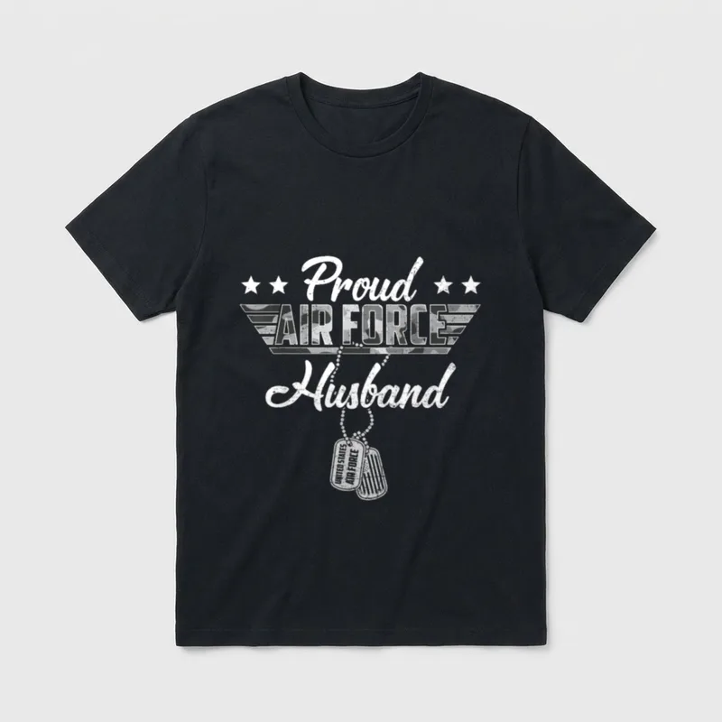 Proud Air Force Husband T-Shirt – Proud AIR FORCE Husband with military dog tags – Classic T-Shirt in Black