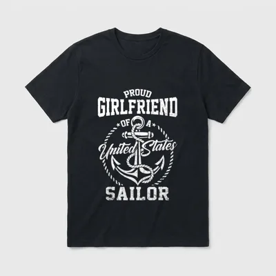 Proud Navy Girlfriend T-Shirt – Proud Girlfriend of A United States Sailor text with anchor – Classic T-Shirt in Black