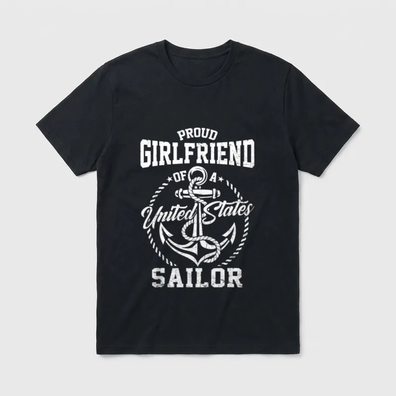 Proud Navy Girlfriend T-Shirt – Proud Girlfriend of A United States Sailor text with anchor – Classic T-Shirt in Black