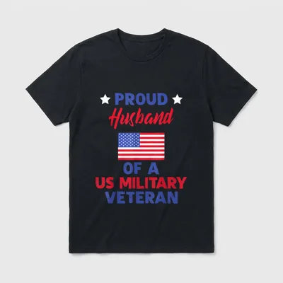Husband Of A Veteran T-Shirt – PROUD Husband OF A US MILITARY VETERAN with American flag – Classic T-Shirt in Black
