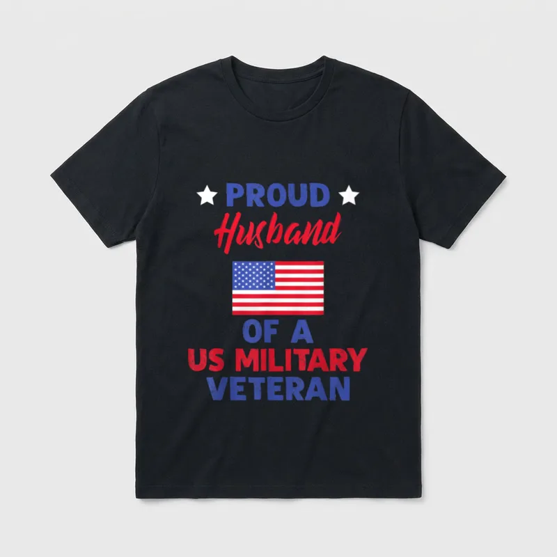 Husband Of A Veteran T-Shirt – PROUD Husband OF A US MILITARY VETERAN with American flag – Classic T-Shirt in Black