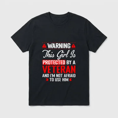 Protected by a Veteran Funny Military T-Shirt – Classic T-Shirt in Black