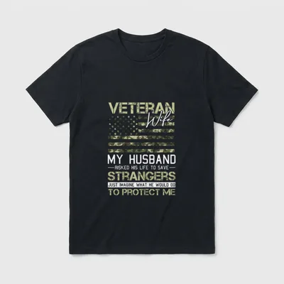 Veteran Wife Camo American Flag Cool T-Shirt – Classic T-Shirt in Black
