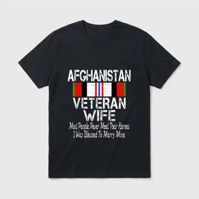 Afghanistan Veteran Wife T-Shirt – Afghanistan Veteran Wife shirt with ribbon and marriage quote – Classic T-Shirt in Black