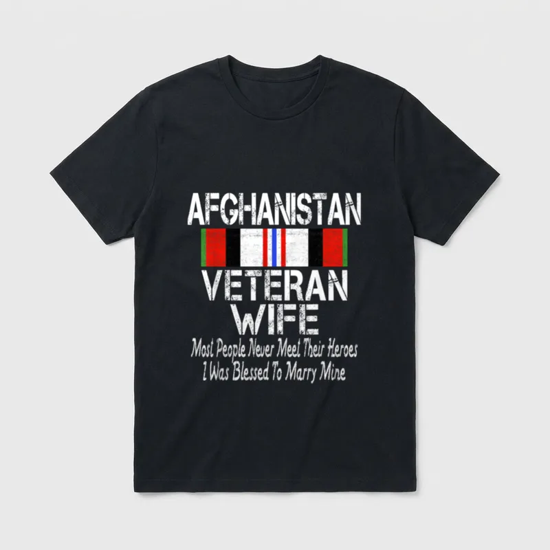 Afghanistan Veteran Wife T-Shirt – Afghanistan Veteran Wife shirt with ribbon and marriage quote – Classic T-Shirt in Black