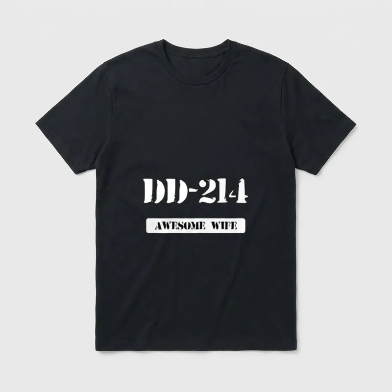 Wife Proud Veteran DD-214 Alumni Awesome T-Shirt – DD-214 Awesome Wife stencil text design – Classic T-Shirt in Black