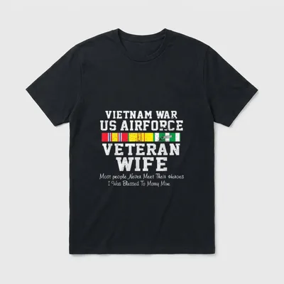 Veteran's Day Vietnam T-Shirt – Vietnam War Air Force Veteran Wife text with service ribbons – Classic T-Shirt in Black