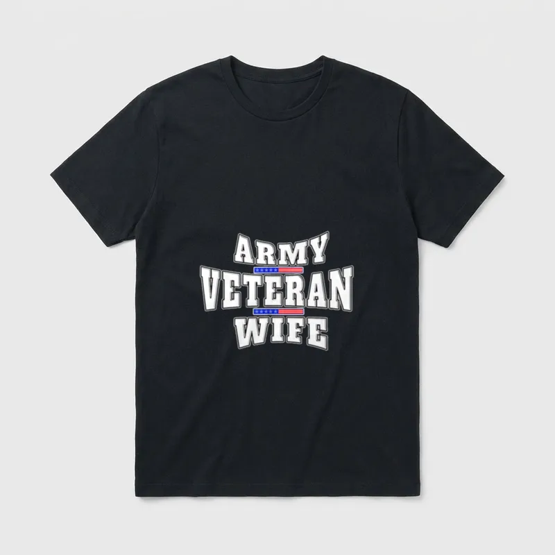 Army Veteran Proud Wife American Flag T-Shirt – Classic T-Shirt in Black