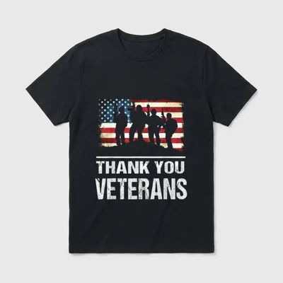 Military Veterans Day T-Shirt – "Thank You Veterans" text with soldier silhouettes – Classic T-Shirt in Black