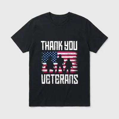 Thank you Veterans Veterans T-Shirt – "THANK YOU VETERANS" text with soldier silhouettes and flag – Classic T-Shirt in Black