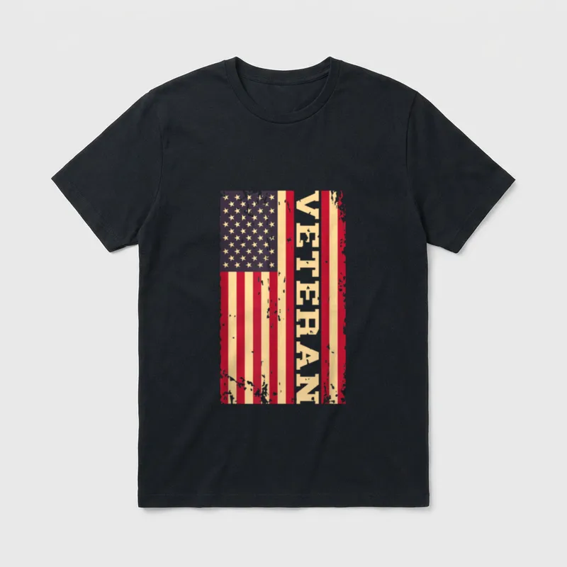Veterans Day USA T-Shirt – Distressed American flag with "Veteran" text in large letters – Classic T-Shirt in Black