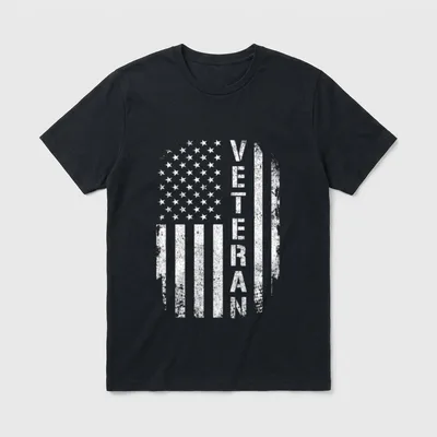 Proud Veteran American Flag T-Shirt – PROUD VETERAN text on distressed American flag – Classic T-Shirt in Black