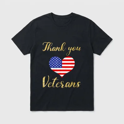 American Flag Heart Veterans Day T-Shirt – Classic T-Shirt in Black